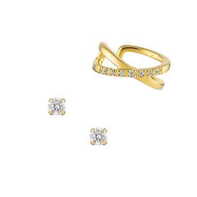 K10イエローゴールド ピアス＆シルバー イヤーカフセット