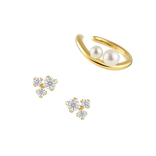 K10イエローゴールド ピアス＆シルバー イヤーカフセット