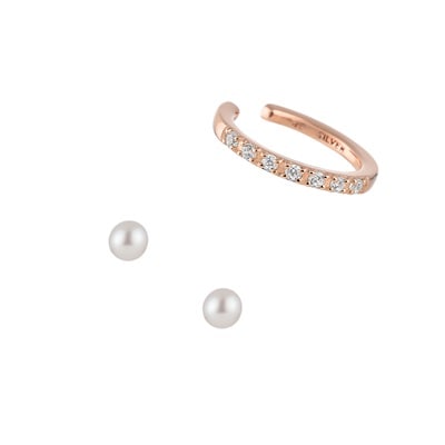 K10ピンクゴールド ピアス＆シルバー イヤーカフセット