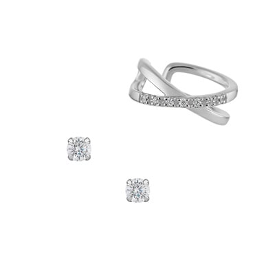 K10ホワイトゴールド ピアス＆シルバー イヤーカフセット